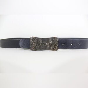 28”-32” DIESEL Black Leather Italian Belt with Bronze Buckle Vintage